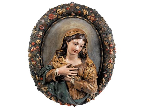 Tondo mit Maria im Blütenkranz